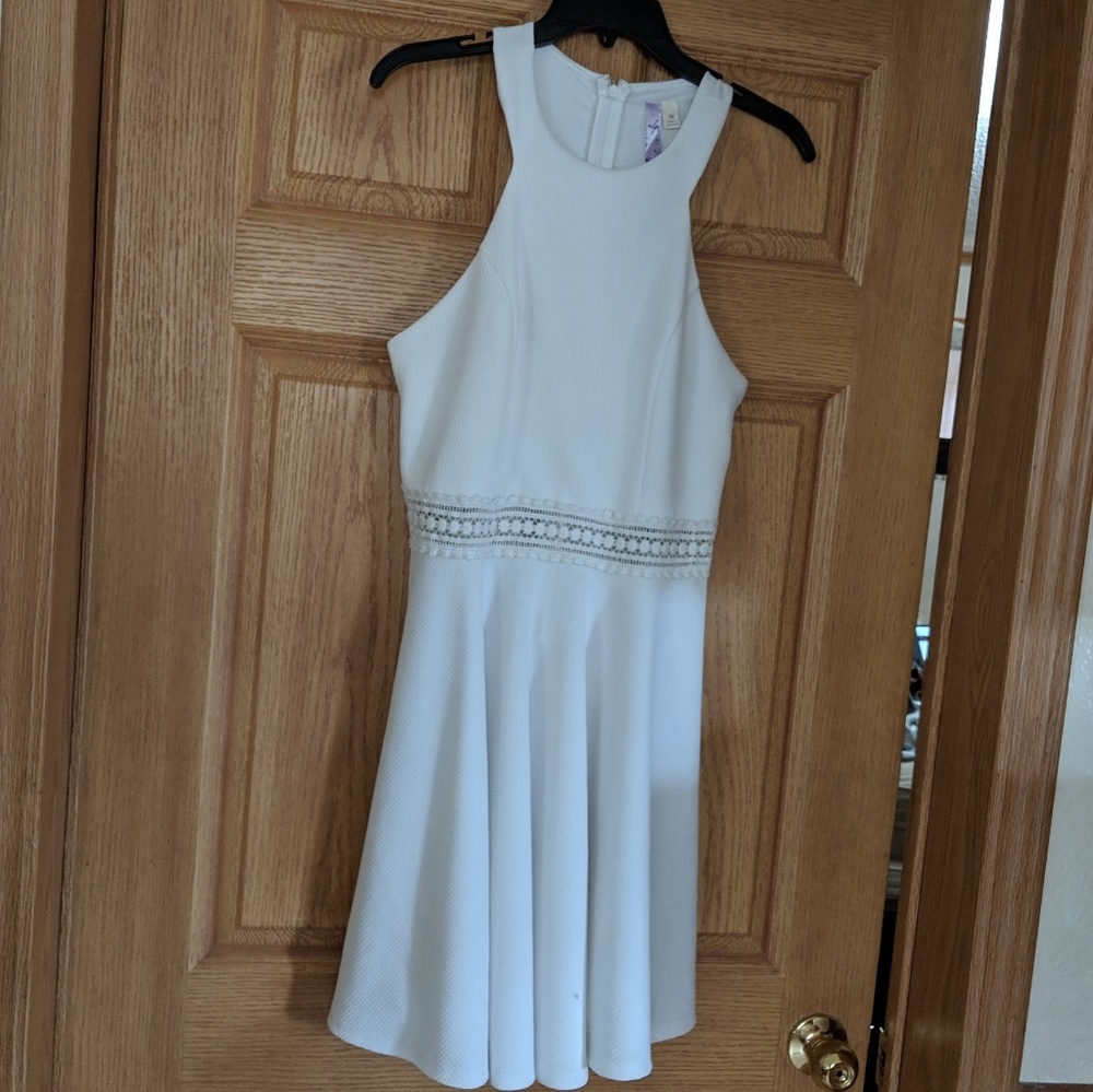 Alya white dress with see-through lace midriff